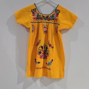 Girls Yellow Handmade Mexican Dress Size 6